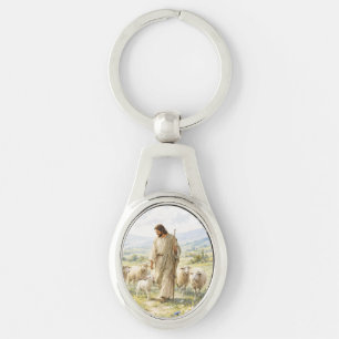 Llavero Jesús Buen Pastor Acuarela de Flores Silvestres