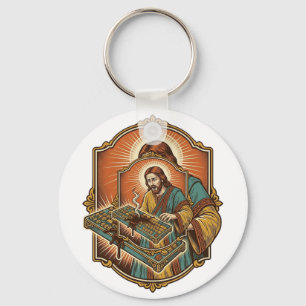 Llavero Jesús derrama café en teclado mecánico roto tecnol
