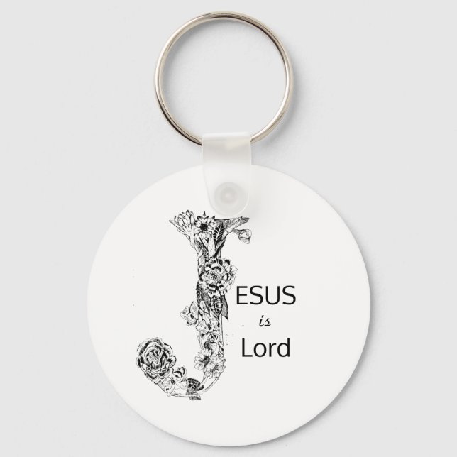 Llavero Jesús es Lord Black & White Floral (Anverso)