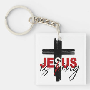 Llavero Jesús es Rey – Tipografía de Fe Negrita con Cruz