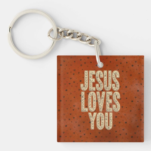 Llavero Jesus Loves You Rustic Christian Encouragement (Frente)