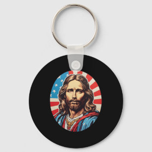 Llavero Jesús republicano – Arte pop audaz con bandera est