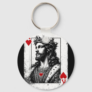 Llavero Jesús rey de corazones juego de cartas retro relig