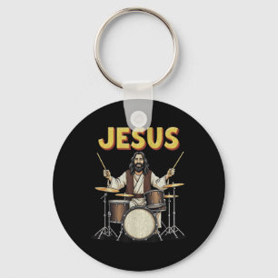 Llavero Jesús Rockea Música Funny Diseño de Drummer Cristi