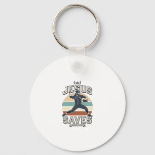Llavero Jesús salva béisbol vintage diseño vectorial crist