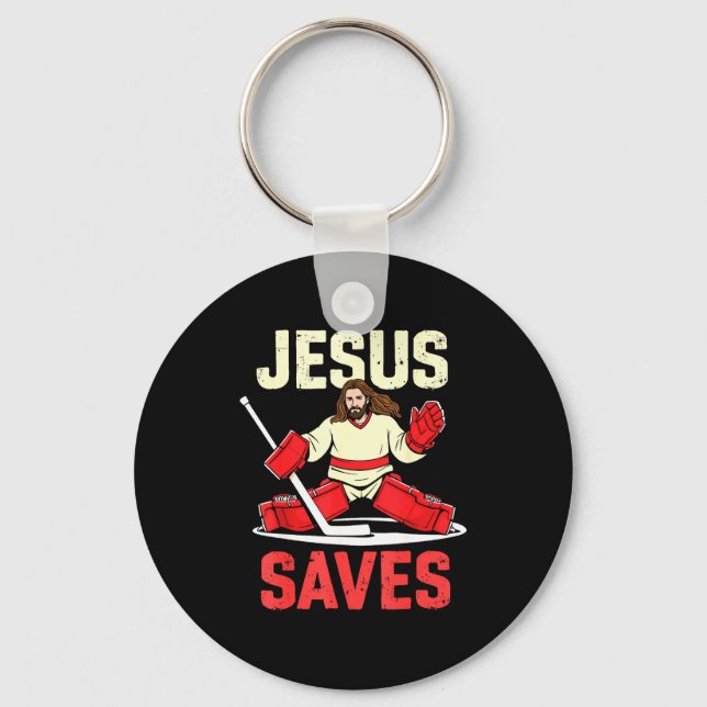 Llavero Jesus Saves Ice Hockey Goalie Player Christian Fun (Anverso)