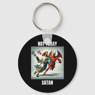 Llavero Jesús Vs Satan Tocando Lacrosse - No Hoy Satanás