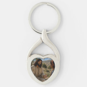 Llavero Jesús y la mujer samaritana en el pozo cristiano