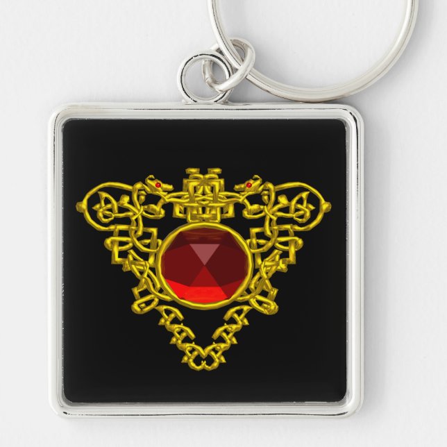 LLAVERO JEWEL DE CORAZÓN CÉLTICO ORO CON GEMSTONE DE RUBY  (Frente)