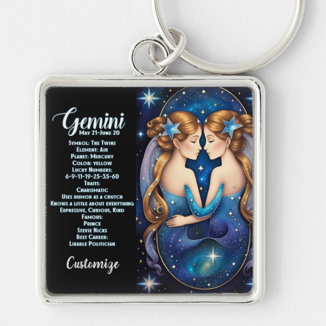 Llavero Jewel Galaxy Zodiac Gemini personalizado (Frente)