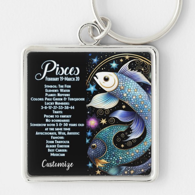 Llavero Jewel Galaxy Zodiac Pisces personalizado (Frente)