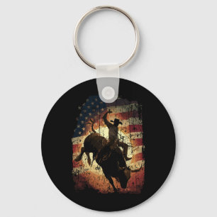 Llavero Jinete de Toro de Rodeo Patriota Cowboy Bandera de