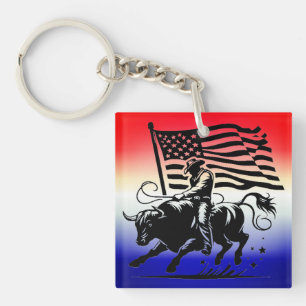 Llavero Jinete de toro de rodeo personalizado americano