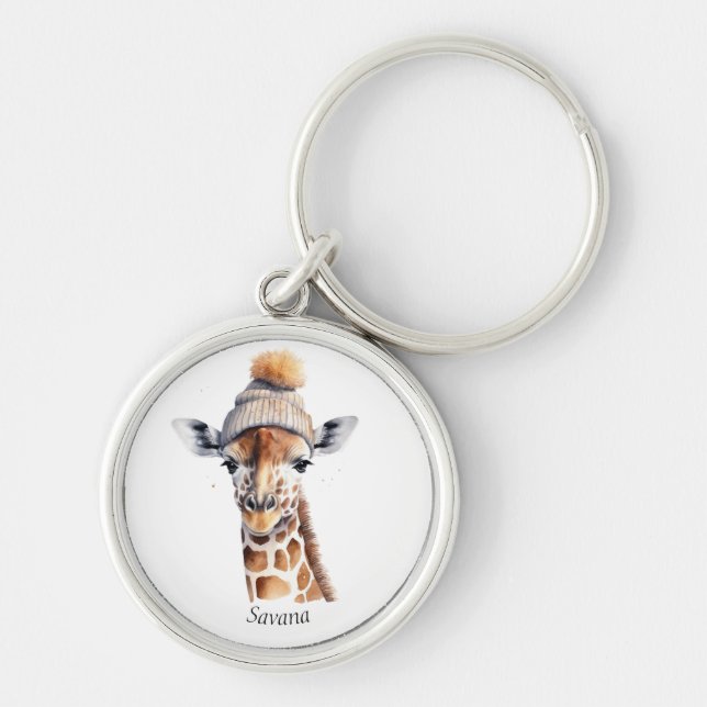 Llavero Jirafa con sombrero de invierno personalizable  (Frente)