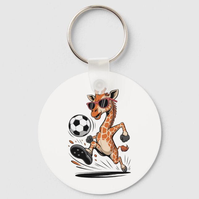 Llavero Jirafa Divertida Jugando Fútbol Ll Arte Genial Ani (Anverso)