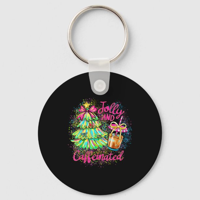 Llavero Jolly And Caffeinated Christmas Tree Coquette Bow  (Anverso)