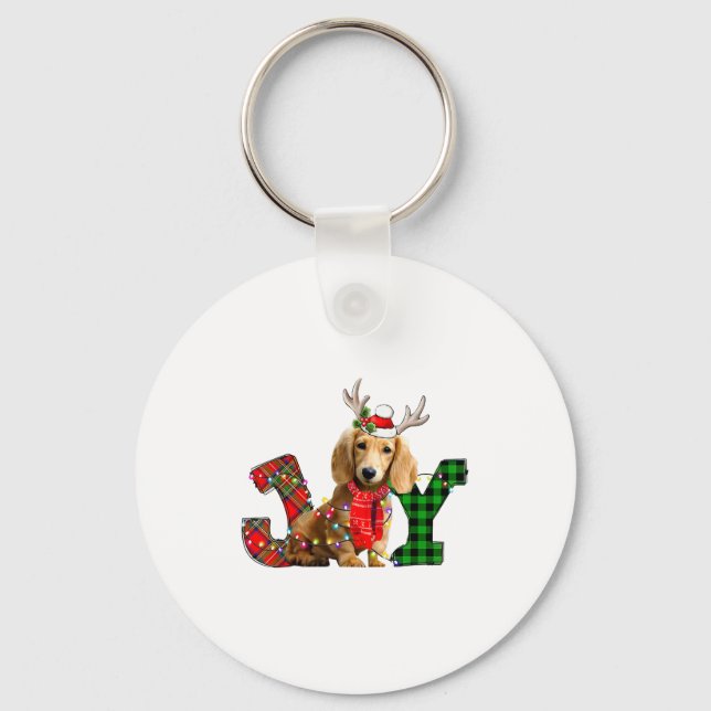 Llavero Joy Christmas Lights Long Haired Dachshund Dog San (Anverso)