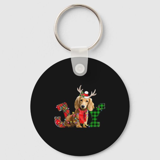 Llavero Joy Christmas Lights Long Haired Dachshund Dog San (Anverso)