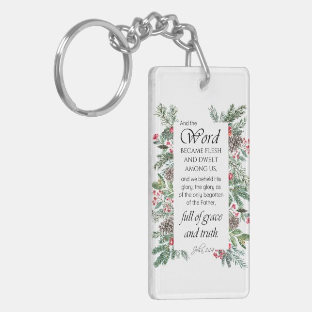 Llavero Juan 1:14 Navidades Biblia Verse (Frente Izquierda)