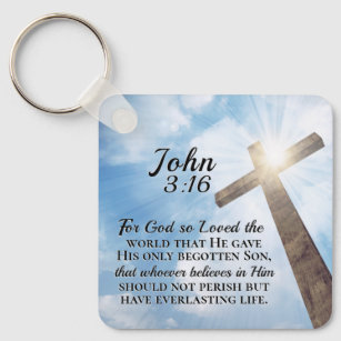Llavero Juan 3:16 Dios amó a la Cruz Mundial de Madera