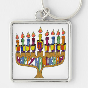 Llavero Judaica Feliz Janucá Dreidel Menorá