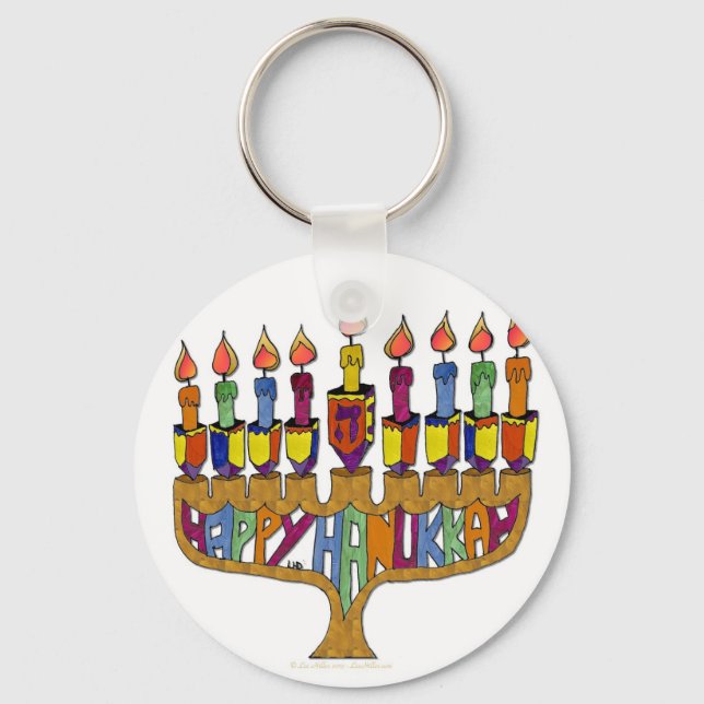 Llavero Judaica Happy Hanukkah Dreidel Menorah (Anverso)