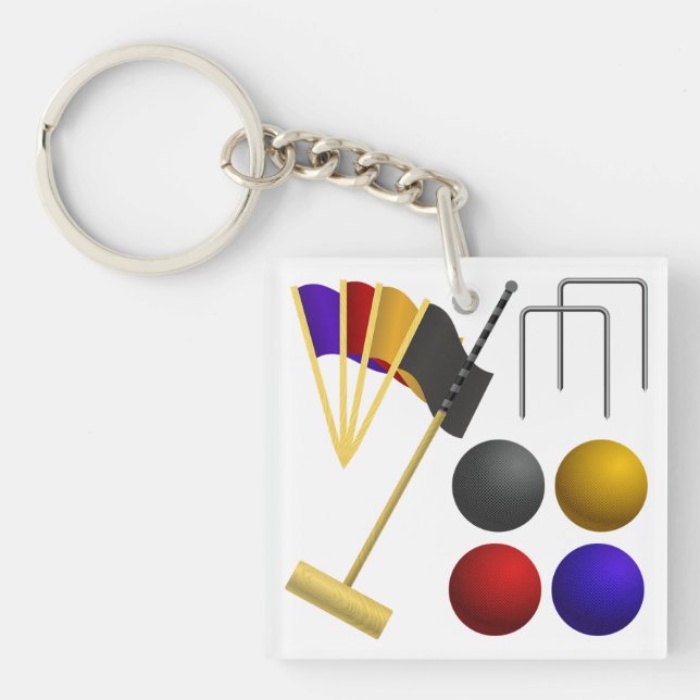 Llavero Juego de equipo de croquet mazo pelotas aros (Frente)