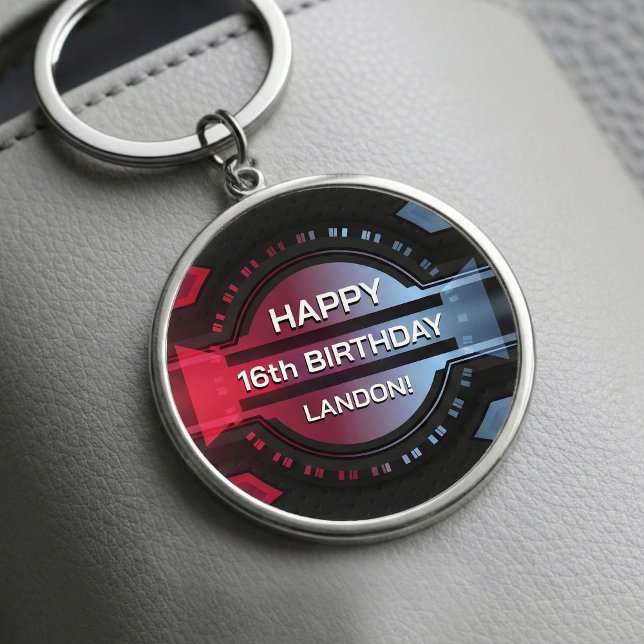 Llavero Jugador 16º cumpleaños feliz (Gamer 16th Happy Birthday New Driver keychain)