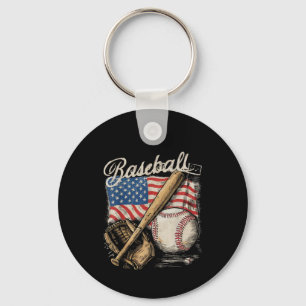 Llavero Jugador de béisbol con bandera americana Bate Faná