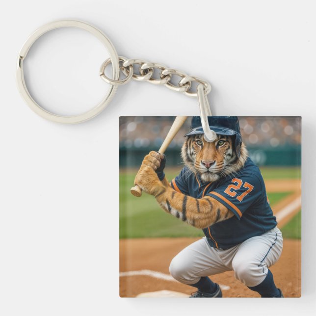 Llavero Jugador de béisbol Tigre #27 al bate (Frente)