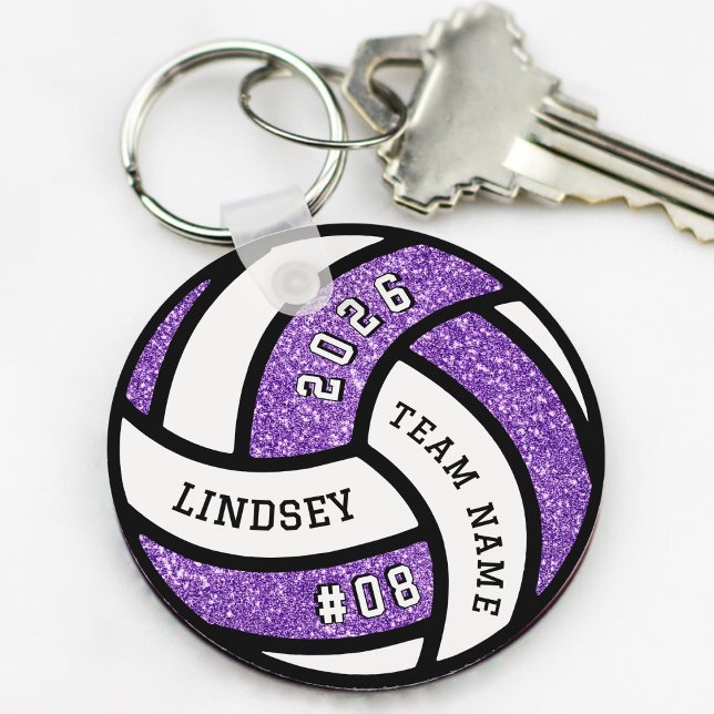 Llavero Jugador de equipo de voleibol Purpurina púrpura (Volleyball Team Player Purple Glitter Keychain
)