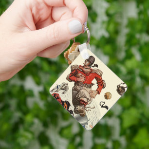 Llavero Jugador de fútbol americano vintage y mascota bull