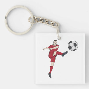 Llavero Jugador de Fútbol Retro Pateando Balón en Acción d
