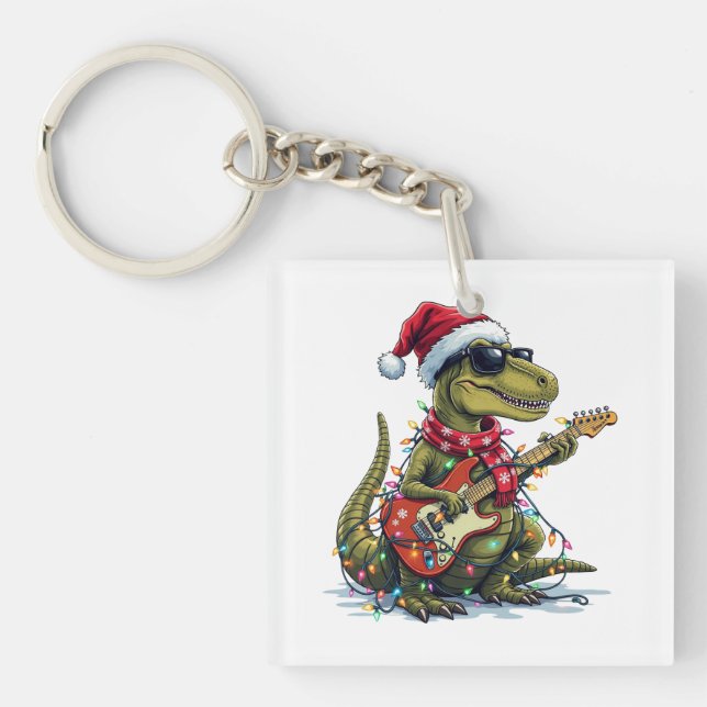 Llavero Jugador de guitarra de dinosaurio navidad (Frente)