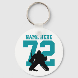 Llavero Jugador de hockey personalizado nombre número tibu