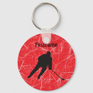 Llavero Jugador de hockey sobre hielo rojo
