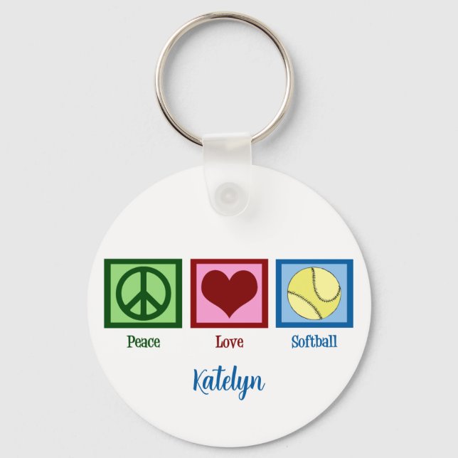 Llavero Jugador de Softbol Peace Love Personalizado (Anverso)