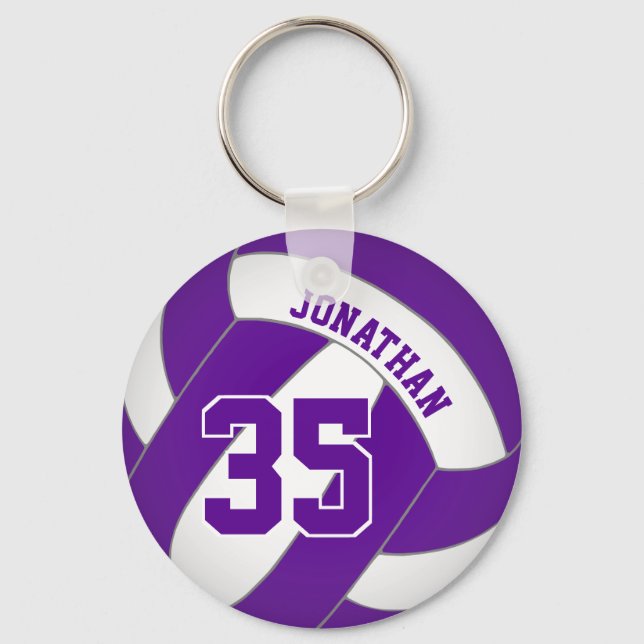 Llavero jugador de voleibol púrpura nombre personalizado n (Anverso)