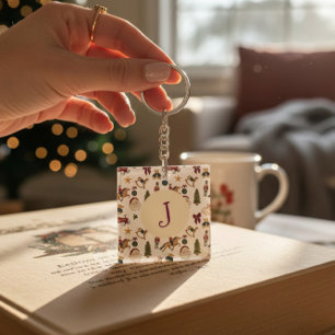 Llavero Juguetes de Navidad en acuarela monograma inicial