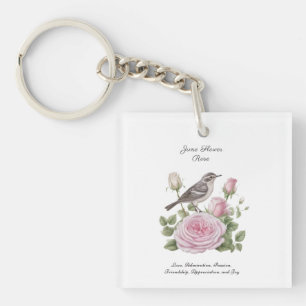 Llavero Junio Mes de Nacimiento Rosa de Flores Elegante Cu