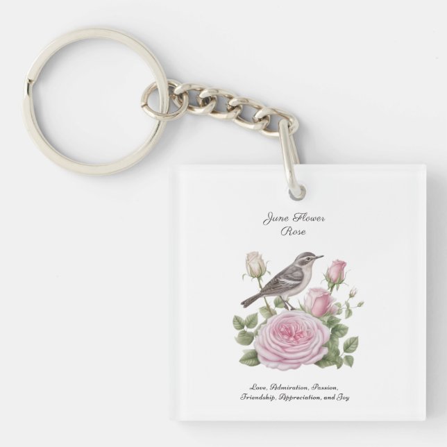 Llavero Junio Mes de Nacimiento Rosa de Flores Elegante Cu (Frente)