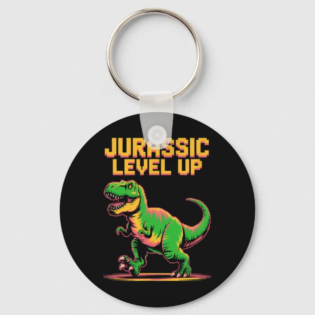 Llavero Juric Level Up Pixel Dinosaur Cumpleaños Gamer  (Anverso)
