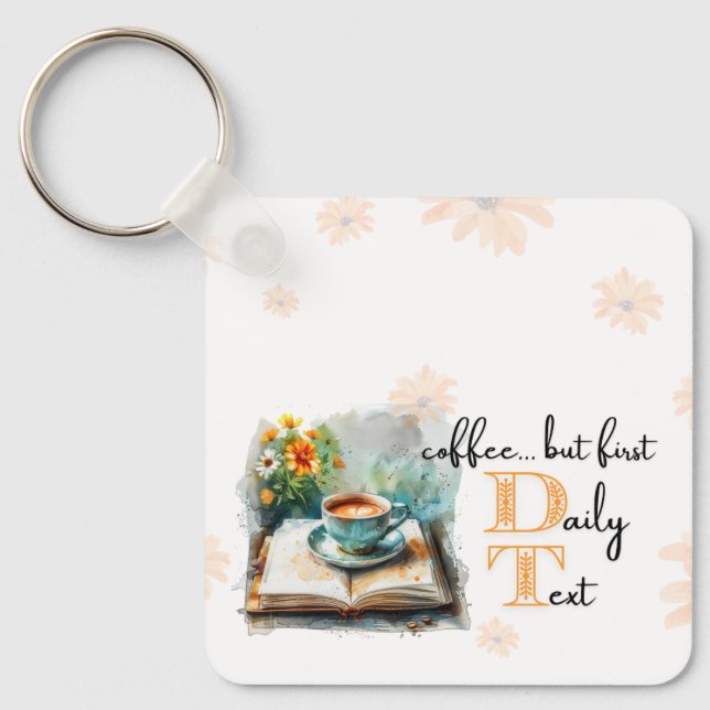 Llavero JW Keychain "café... pero primero, texto diario" (Anverso)