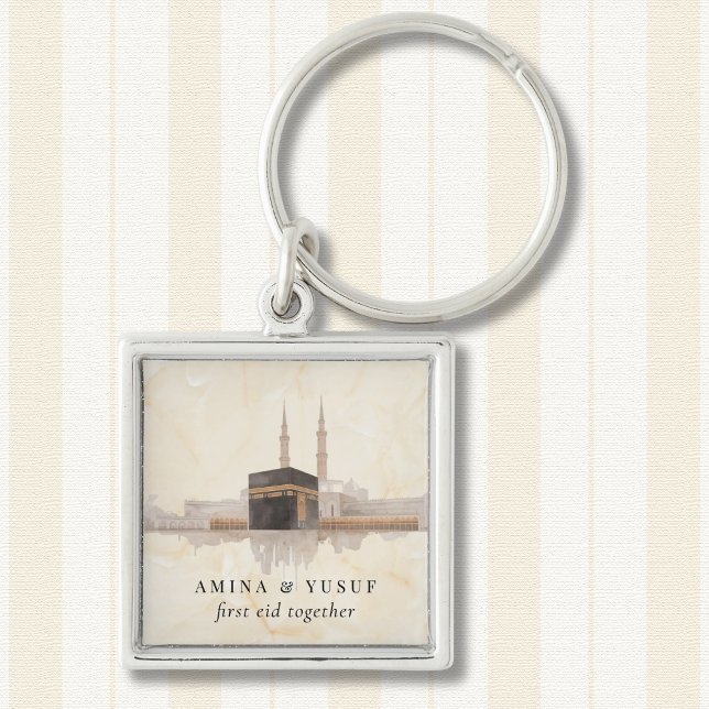 Llavero Kaaba Eid Mubarak Premium | Islamic Gift Keepsake (Kaaba keychain—his refined keepsake, designed to pair perfectly with the Madinah piece.)