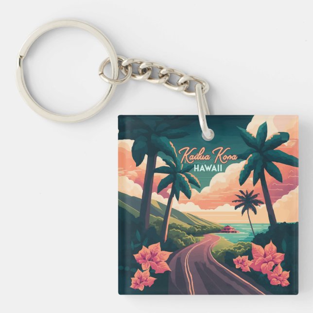 Llavero Kailua Kona Hawaii Gran Isla Sunset Retro (Frente)