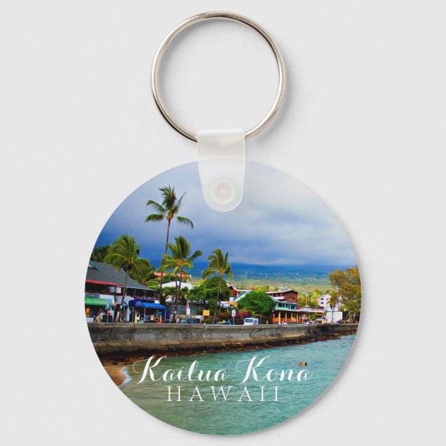 Llavero Kailua Kona Pier Hawaii pintura al óleo arte digit (Anverso)