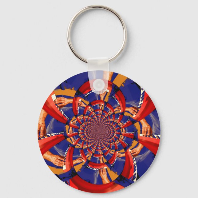 Llavero kaleidoscopo mano jugando teclado rojo naranja azu (Anverso)