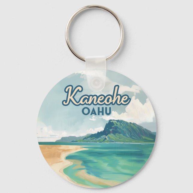 Llavero Kaneohe Sandbar Oahu Hawaii Retro (Anverso)