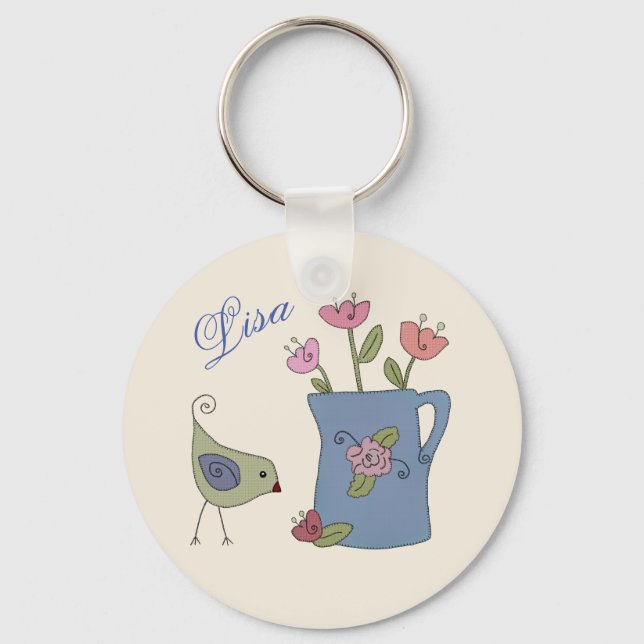 Llavero Kanne mit Vogel personalisiert (Anverso)