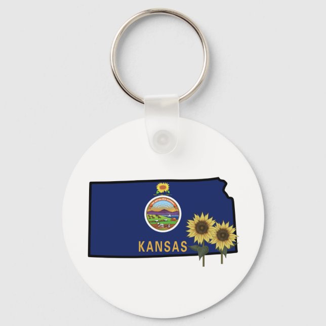 Llavero Kansas Flag with State Flower Wild Sunflower (Anverso)